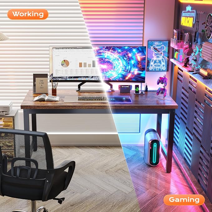 Huuger 55 x 24 inch Desk with Power Outlets & USB-C, Deeper & Thicker Desktop, Robust Metal Tubes, Computer Desk, Heavy Duty Office Desk, Work Gaming Desk for Home Office, Rustic Brown - Image 9