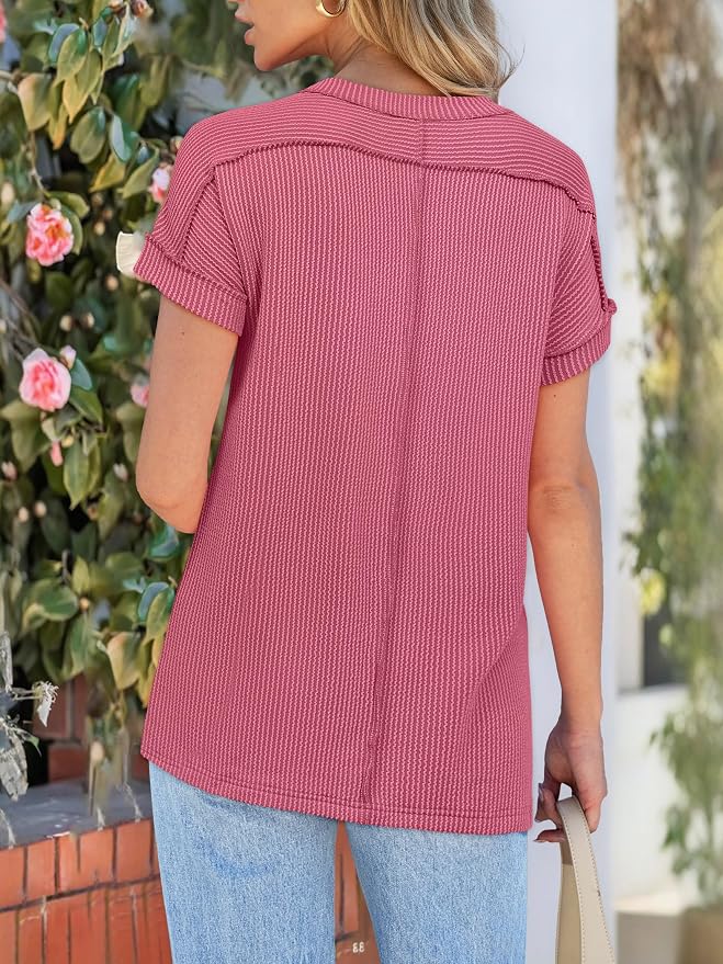 ANRABESS Womens Short Sleeve Crewneck Shirts Ribbed Knit High Low Hem T Shirt 2026 Summer Spring Casual Tops Trendy Clothes - Image 6