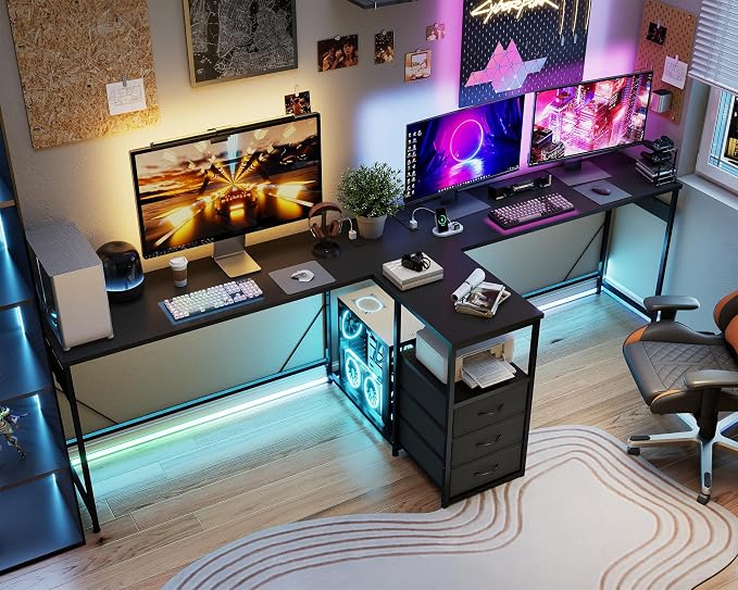 YOSHOOT 2 Person Computer Desk, 87" Long Gaming Desk for 2 People | Double Desk with 3 Fabric Drawers and 2 Power Outlets, Home Office Table for Adults and Teenagers, Black - Image 8