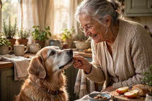 Senior dog with owner