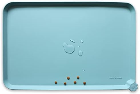 Hoki Found Silicone Non Slip Pet Food Mats - Dog Cat Bowl Placemats - Waterproof for Carpet - Light Turquoise by Hoki+Found