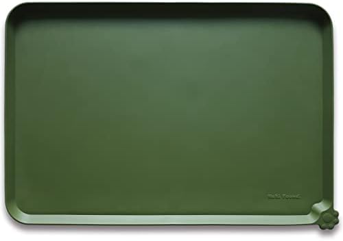 Hoki Found X-Large Silicone Pet Food Mats Tray - Non Slip Dog Cat Bowl Mats Placemat - Pet Feeding Mat - Waterproof Dog Food Mats -Pet Water Mats for Carpet -Dark Olive by Hoki+Found