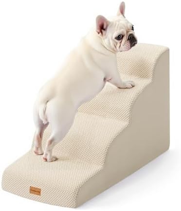Gardner Pet Dog Stairs for Small Dogs 19.7" H, 4-Step Beige Curved Pet Stairs, Dog Steps for High Bed (18-24 in), Couch with Durable Non-Slip Waterproof Fabric Cover and CertiPUR-US Certified Foam by GardnerPet