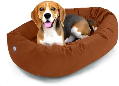 Majestic Pet 32 Inch Suede Calming Dog Bed Washable – Cozy Soft Round Dog Bed with Spine Support for Dogs to Rest Their Head - Fluffy Donut Dog Bed 32x23x7 (Inch) - Round Pet Bed Medium – Rust (2025) by MajesticPet
