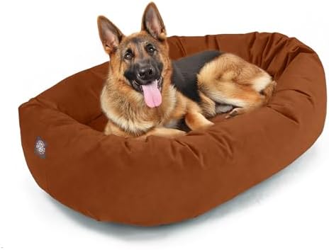 Majestic Pet 52 Inch Suede Calming Dog Bed Washable – Cozy Soft Round Dog Bed w/Spine Support for Dogs to Rest Head - Fluffy Donut Dog Bed 52x35x11 (Inch) - Round Pet Bed X- Large – Rust (2025) by MajesticPet