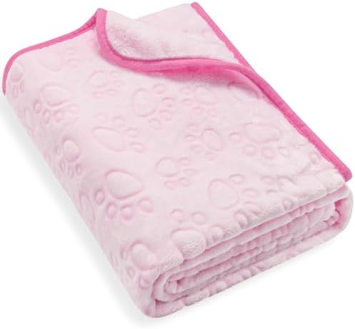 Pink Cat Blanket for Kitten Beds, Flannel Pink Stuff Cute Paw Print, 24 * 32 inches Dog Girls Blanket, Puppy Ragdoll Kitten Necessities by STUFFED