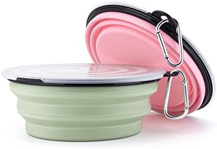 SLSON Dog Bowls Pet Collapsible Bowl with Cover Lids,2 Pack Dog Travel Bowls Portable Foldable Cat Water Dish Bowl for Pets Walking Parking Camping (Fairy Pink and Sprout Green, Large) - Image 3