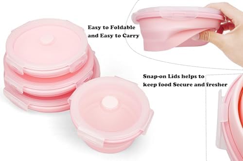 Joyinjojo Collapsible Dog Bowls with Lids, 2 Pack Portable Travel Dog Bowls for Small Medium Large Dogs, Silicone Foldable Outdoor Dog Cat Food Water Bowls for Camping Hiking Road Trip, Pink 12 oz - Image 6