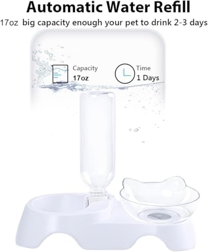 MILIFUN Double Dog Cat Bowls - Pets Water and Food Bowl Set, 15°Tilted Water and Food Bowl Set with Automatic Waterer Bottle for Small or Medium Size Dogs Cats - Image 3