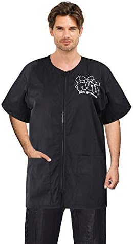 Hair Repellent Short Sleeve Pet Groomer Smock with Pockets, 3XL Size by Noverlife