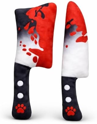 2-Pack Halloween Squeaky Dog Toy Set - Plush Knife and Cleaver Design, Interactive Sound Toys for Dogs, Perfect for Halloween Play and Chewing Fun by Haourlife
