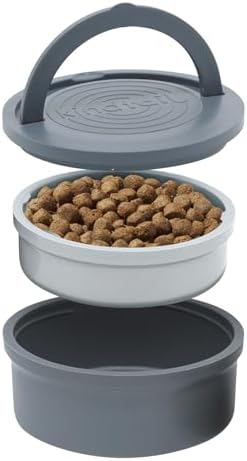 KindTail Portable Pet Feeder, Travel Dog Bowls with Lid and Handle, Microwave and Dishwasher-Safe, 10oz Inner Bowl & 20oz Outer Bowl, Grey by KindTail