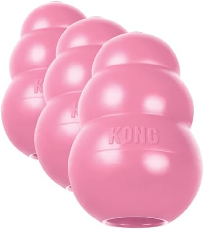 KONG Puppy - Natural Teething Rubber Chew Toy for Dogs - Stuffable Dog Toy for Extended Playtime - Chew & Fetch Toy for Puppies - for XS Puppies - Pink (Pack of 3) by KONG