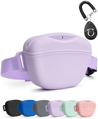 heouvo 1.67 Cup Dog Treat Pouch with Training Clicker (Violet) by Heouvo