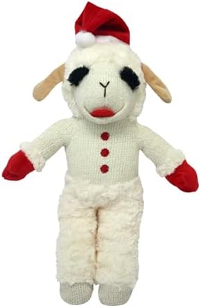 Multipet Lamb Chop Dog Plush Toy w/Santa Hat - Dog Toy for All Dogs - Extra Soft Plush - Stuffed Animal for Cuddling & Playing (10.5”, Cream) by Multipet