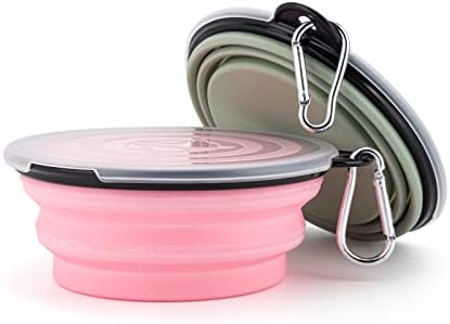 SLSON Collapsible Pet Feeder, 2 Pack Dog Bowls with Cover Lids, Portable Foldable Cat Water Dish Bowl for Pets, Small, Fairy Pink and Sprout Green - Image 2