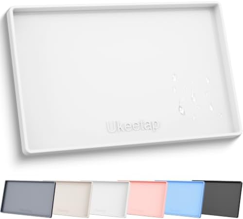 34" x 22" Extra Thick Silicone Mat Waterproof with Raised Edge, White by ukeetap