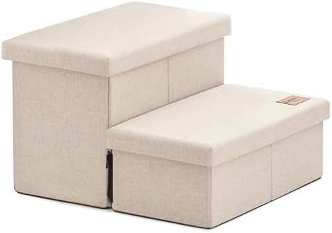 Love's cabin Dog Stairs for High Bed, Foldable Pet Stairs for Small Medium or Large Dogs Puppy with Storage for Bed or Couch, Cat Dog Steps Ramp with Zip up to 200 lbs, Beige, 2 Steps by Lovescabin