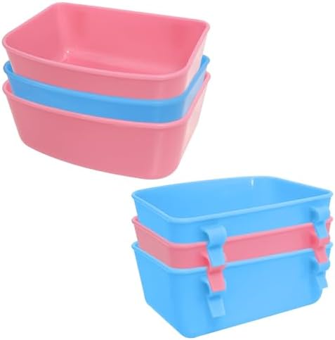 6 Pack Feeder (Blue, Pink), Hanging Feeder,Food and Water Container, Bath Water Bowl Universal for Birds Hamsters Mice Rats Rabbit Guinea Pig Small Pets (S) (M) by hautllaif