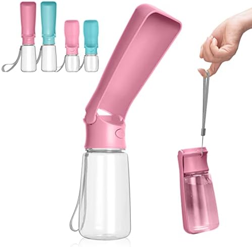 Foldable Dog Water Bottle, Leak Proof Dispenser, Pink, 19oz by AIKIDS