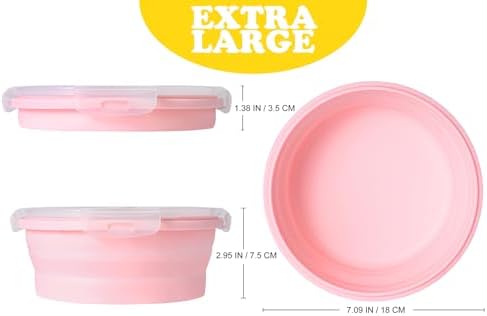 Joyinjojo Collapsible Dog Bowls with Lids, 2 Pack Portable Travel Dog Bowls for Small Medium Large Dogs, Silicone Foldable Outdoor Dog Cat Food Water Bowls for Camping Hiking Road Trip, Pink 40 oz - Image 2