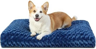 KSIIA Washable Dog Bed Medium Size Dog Crate Bed Plush Pet Mat 29"x21" Blue by KSIIAPetProducts