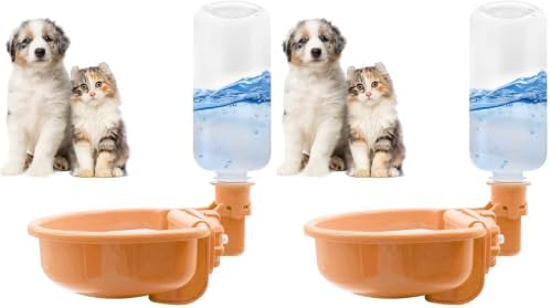 VANNON 16oz Pet Water Bottle, Gravity Dog Water Bowl Dispenser for Cage, Anti-Overflow Water Dispenser for Small Dogs, Cats, Rabbits and Other Small Animals, BPA Free, Orange (Pack of 2) by Vannon