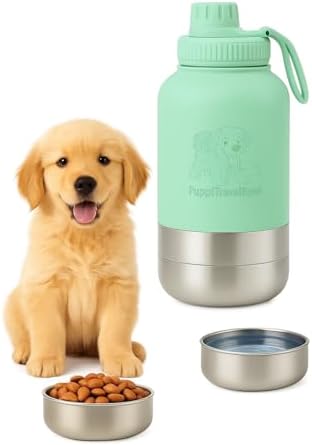 PuppiLovePets PuppiTravelBowl - Dog Travel Food & Water Bottle (Green) by PuppiLovePets
