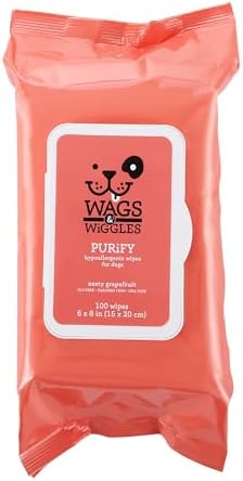 Wags & Wiggles Hypoallergenic Dog Wipes, Zesty Grapefruit, 100 Count by FetchforPets