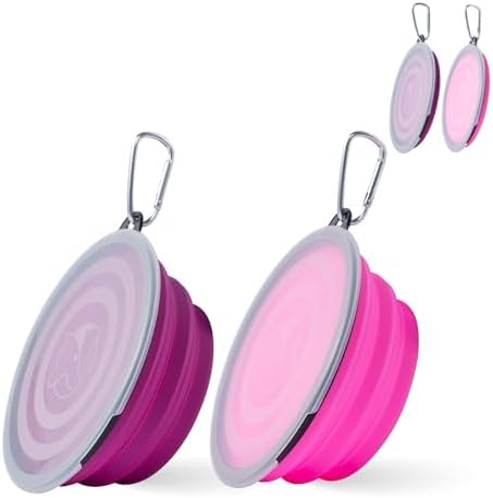 SLSON Dog Bowls Pet Collapsible Bowl with Cover Lids,2 Pack Dog Travel Bowls Portable Foldable Cat Water Dish Bowl for Pets Walking Parking Camping (Pink and Purple, Medium) by SLSON