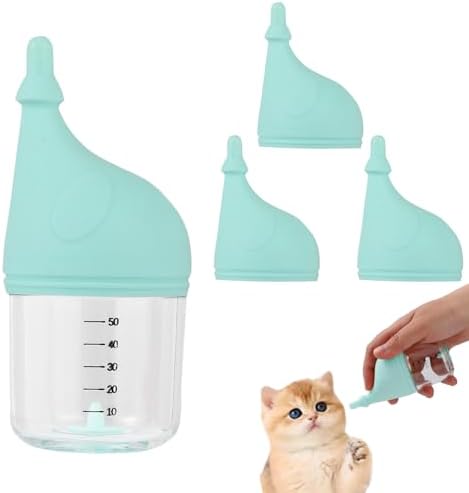 Kitten Bottle Feeding Kit for Nursing, Milk Bottles for Feeding Newborn Puppies,Anti-chocking Design with 3pcs Replaceable Nipples, Cute Elephant Shape for Nursing Small Animals Pets (Blue, 50ML) by LogFaadCoi