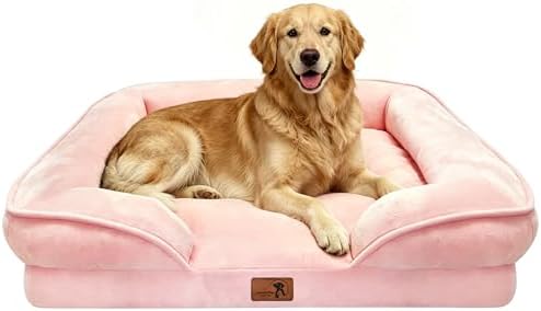 Spotted Play Orthopedic Dog Bed with Sides - Sofa Beds for Extra Large Dogs, Supportive Foam Pet Couch Bed with Washable Removable Cover, Waterproof Lining and Non-Slip Bottom, Pink - XL by Spotted+Play