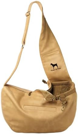 Noah & Paw Dog Sling Carrier for Small Dogs 5-18lb, Cat Carrier, Pet Sling with Adjustable Padded Strap, Vegan Leather Lined with Fur, 3X Safety Feature, Machine Washable by NoahPaw