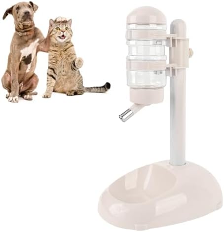 Pet Standing Water Dispenser, Adjustable Height Dog Water Bottle, with Food Feeder Bowl for Small Dogs Cats (Beige) - Image 2