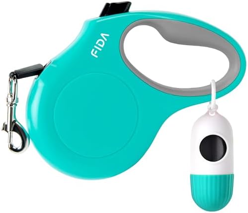 Fida Retractable Dog Leash with Dispenser and Poop Bags, 16 ft, Teel by Fida