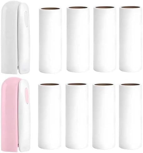 Mini Travel Lint Roller with 300 Sticky Sheets, Compact Portable Pet Hair Remover with Cover for Clothes, Travel, Small Foldable Lint Roller for Purse Car Bag Essentials (Pink and White) by Nueknp