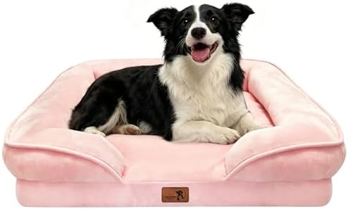 Spotted Play Orthopedic Dog Bed with Sides - Sofa Beds for Large Dogs, Supportive Foam Pet Couch Bed with Washable Removable Cover, Waterproof Lining and Non-Slip Bottom, Pink - L by Spotted+Play