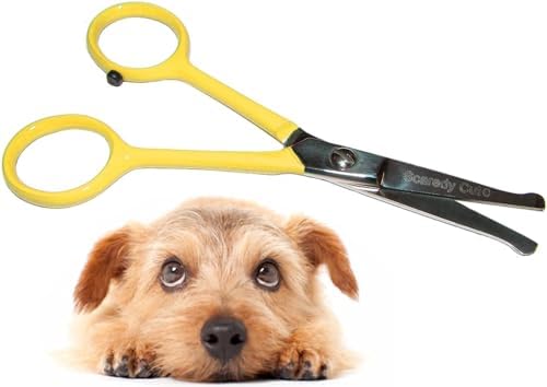 Tiny Trim 4.5" Ball-Tipped Scissor for Dog, Cat and all Pet Grooming - Ear, Nose, Face & Paw - Scaredy Cut's small Safety Scissor Yellow by ScaredyCut