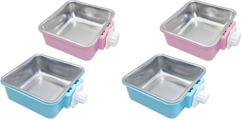 kathson Crate Dog Bowl, Removable Stainless Steel Hanging Pet Kennel Cage Bowl Food & Water Feeder Coop Cup for Puppy, Cat, Rabbit,Guinea Pigs 2pcs Large Square(Blue,Pink) (Pack of 2) by kathson