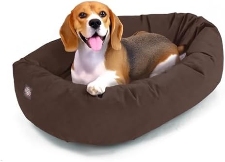 Majestic Pet 32 Inch Suede Calming Dog Bed Washable – Cozy Soft Round Dog Bed w/Spine Support for Dogs to Rest Head - Fluffy Donut Dog Bed 32x23x7 (Inch) - Round Pet Bed Medium – Chocolate (2025) by MajesticPet