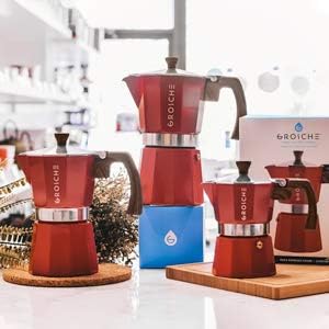 GROSCHE Milano 6 Espresso Cup, 9.3 oz Red Stovetop Espresso Maker - Italian Moka Pot | Cuban Coffee Maker And Italian Moka Pot For Stovetop Espresso; For Gas, Electric, And Propane Stoves With A Soft-Touch Handle - Image 6
