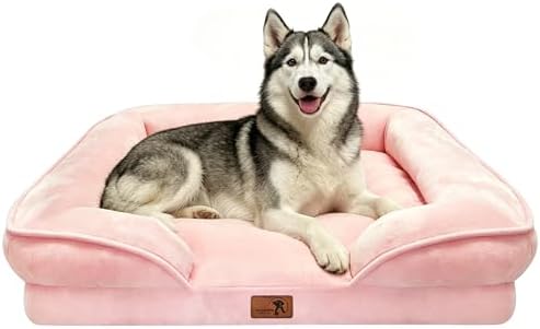Spotted Play Orthopedic Dog Bed with Sides - Sofa Beds for Large Dogs, Supportive Foam Pet Couch Bed with Washable Removable Cover, Waterproof Lining and Non-Slip Bottom, Pink - L-Plus by Spotted+Play
