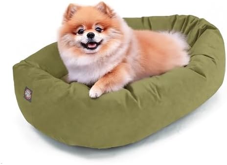 Majestic Pet 24 Inch Suede Calming Dog Bed Washable – Cozy Soft Round Dog Bed with Spine Support for Dogs to Rest Their Head - Fluffy Donut Dog Bed 24x19x7 (Inch) - Round Pet Bed Small – Sage (2025) by MajesticPet