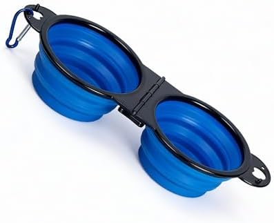 Double Collapsible Dog Bowls for Travel, Food and Water Set with Clip, Blue - Image 4