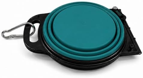 Double Collapsible Dog Bowls for Travel, Food and Water Set with Clip, Teal - Image 5