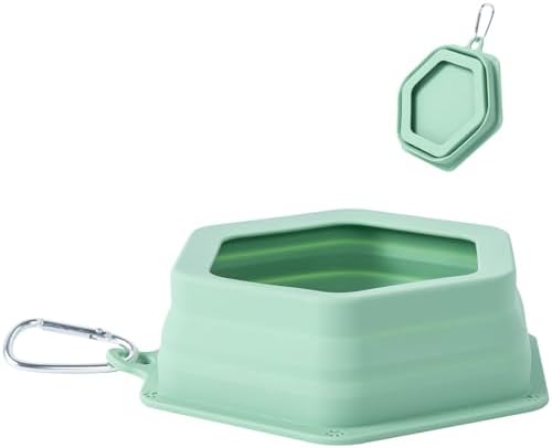 No Splash Dog Travel Bowls for Cars, Spill Proof Collapsible Dogs Water and Food Feeder Dispenser Integrated Molding Portable Cat Dish for Pet Vehicle Road Trips (Morandi Green) by SLSON