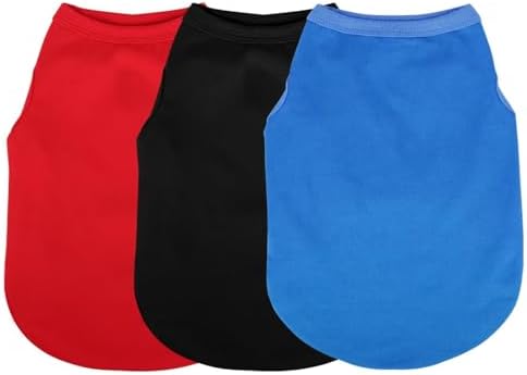 Paiaite 3 Pieces Plain Dog Shirt Sleeveless Puppy Cotton Dog Shirts Breathable Pet Apparel Tank Top Colorful Puppy Sweatshirt Clothes for Small Medium Dogs Red Black and Blue L by Paiaite