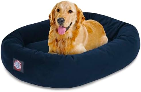 Majestic Pet Suede Calming Dog Bed, 40 Inch Large, Round, Washable, Navy by MajesticPet
