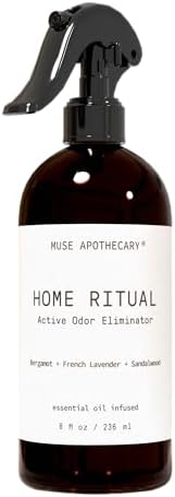 Muse Apothecary Home Ritual Active Odor Eliminator Spray - Furniture Deodorizer Spray & Bathroom Odor Eliminator for Home - Essential Oil Air Freshener - 8oz, Bergamot + French Lavender + Sandalwood by MuseApothecary