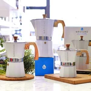 GROSCHE Milano Stovetop Espresso Maker Moka Pot 9 espresso Cup 15.2oz White | Cuban Coffee Maker And Italian Moka Pot For Stovetop Espresso; For Gas, Electric, And Propane Stoves With A Soft-Touch Handle - Image 6